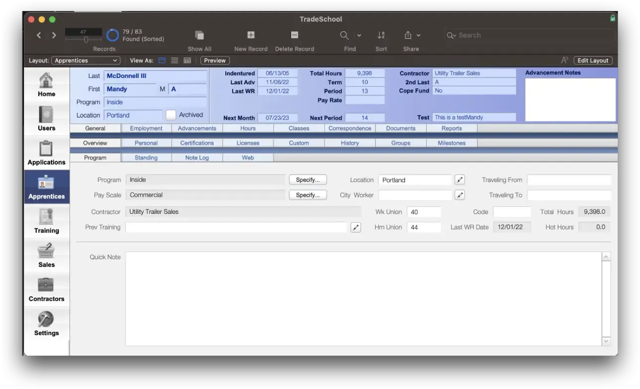 TradeSchool desktop application and mobile app screenshots