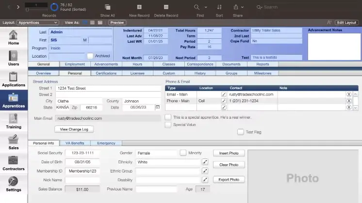 TradeSchool desktop application screenshot