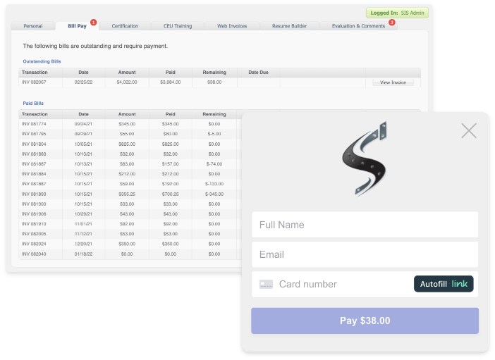Web Services Bill Pay view